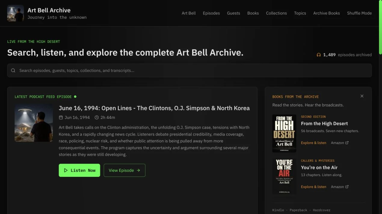 The Art Bell Archive website and broadcast collection
