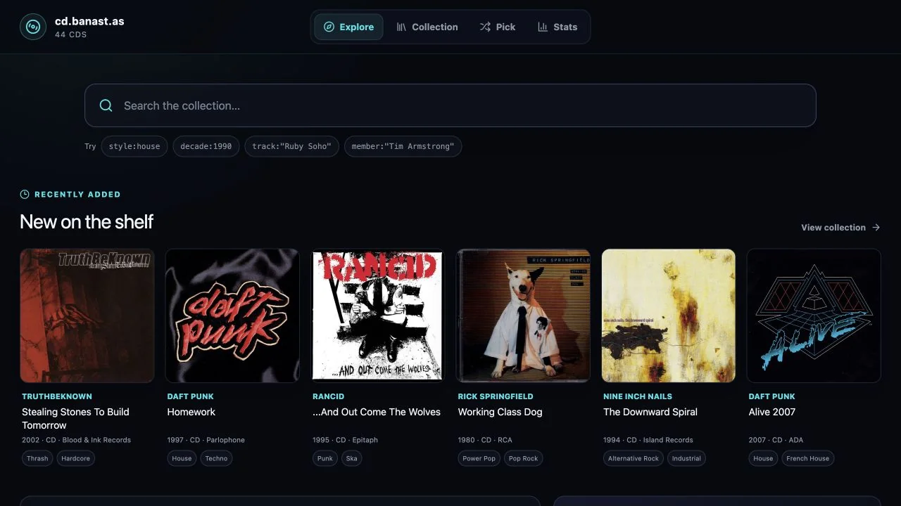 The CD collection, with album artwork and artist links