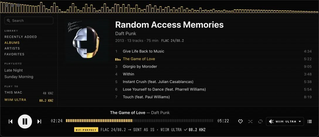 Cue’s player and spectrum display, captured from its website demo