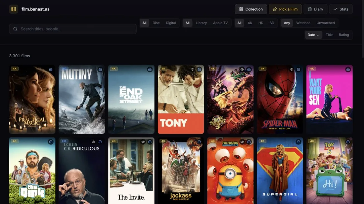 The film collection showing movie artwork