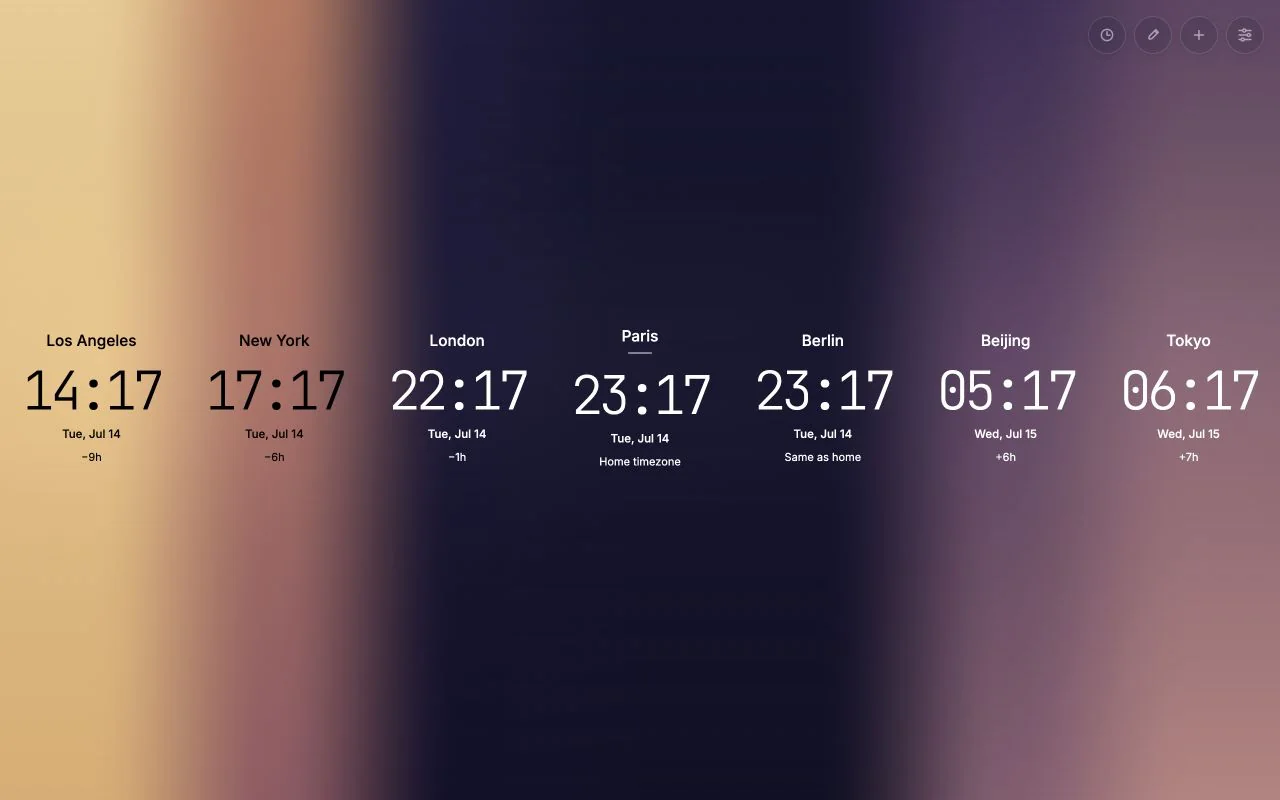 Meridian’s world clocks and gradient background