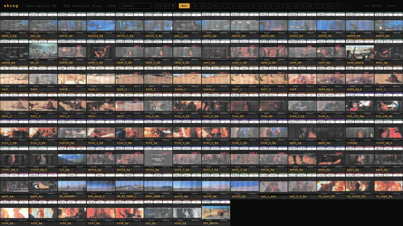 The Scorpion King VFX shot board archive