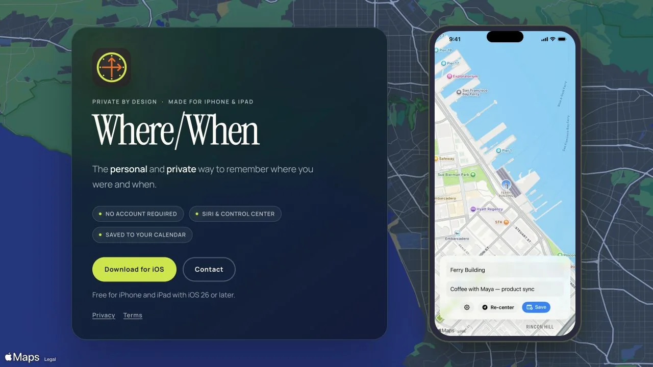 Where/When’s location and time capture app