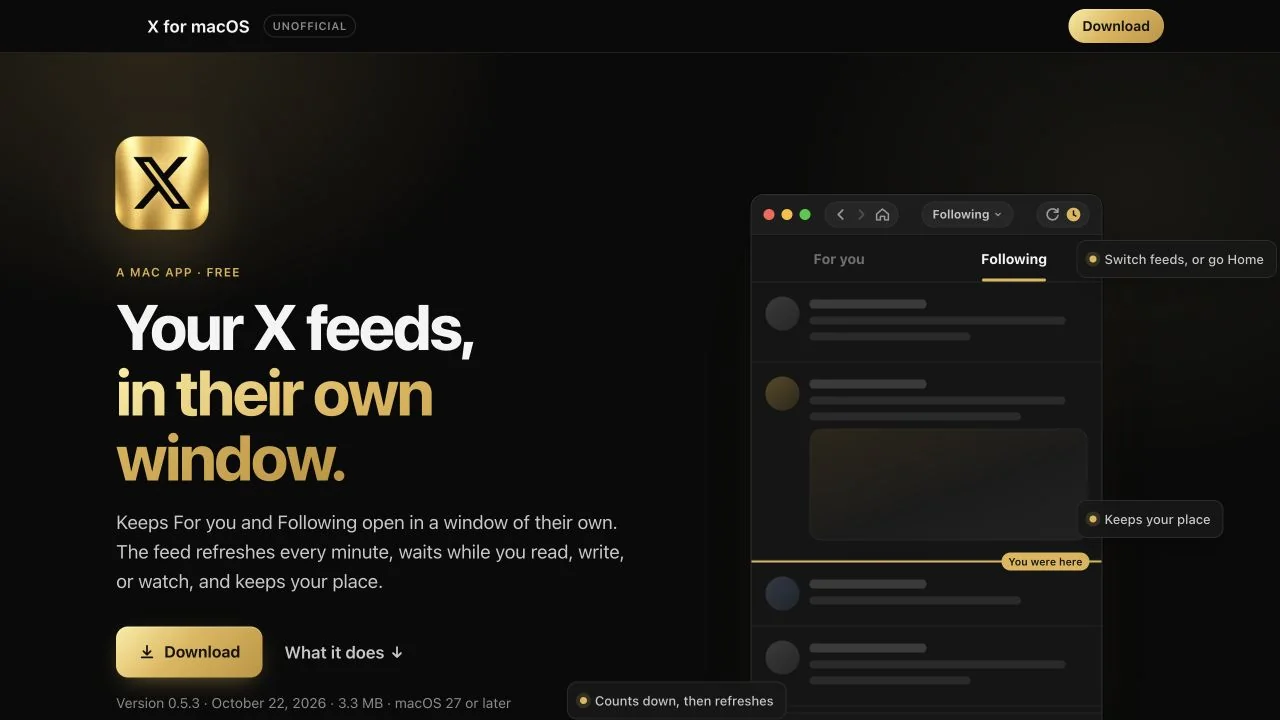 The X for macOS project website